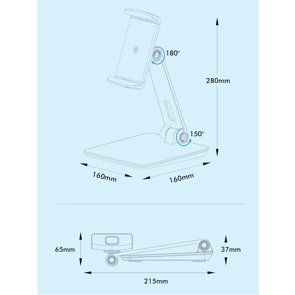 Foldable Rotary Aluminium Alloy Desktop Holder Stand for Smartphone Tablet - Grey-15