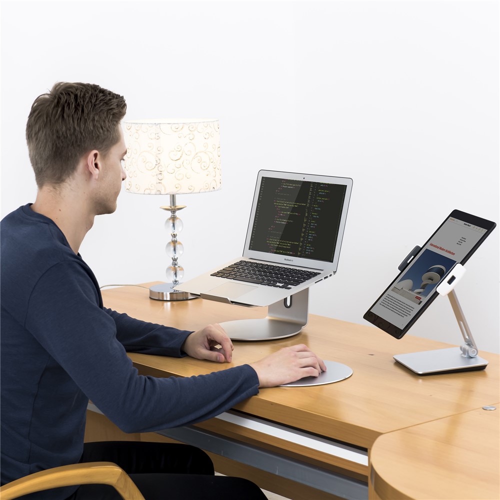 Foldable Rotary Aluminium Alloy Desktop Holder Stand for Smartphone Tablet - Grey-16