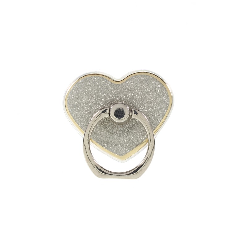 Electroplating Heart-shaped Glittery Powder Finger Ring Grip Holder Stand for Mobile Phone - Silver-2