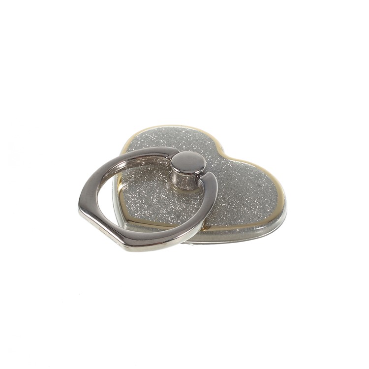 Electroplating Heart-shaped Glittery Powder Finger Ring Grip Holder Stand for Mobile Phone - Silver-4