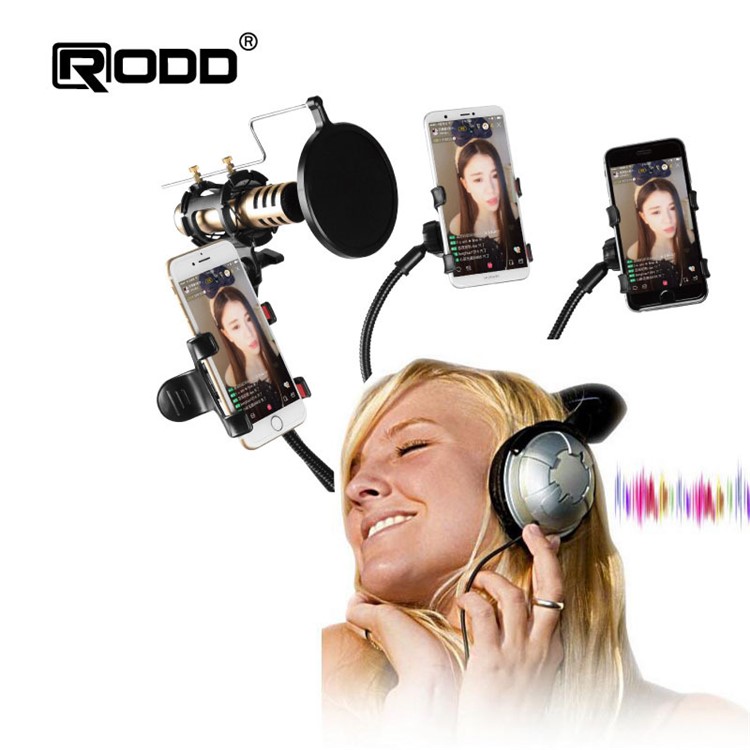 RODD Adjustable Live Microphone Bracket Desktop Microphone Stand Mobile Phone Support Rack - Black-3