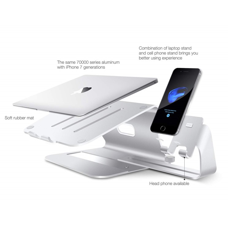 BESTAND 2 in 1 Aluminum Alloy Cooling Laptop and Phone Holder Stand - Silver-5
