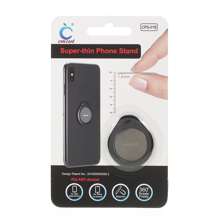 Ultra-thin Mobile Phone Ring Grip Stand Holder - Black-7