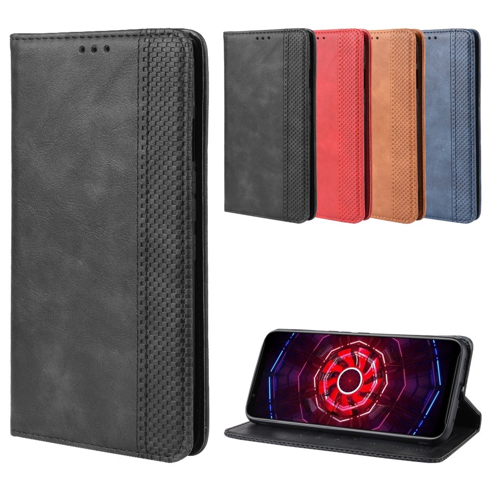 Auto-absorbed Vintage Leather Wallet Hollow Out Phone Cover for ZTE nubia Red Magic 3 - Black-12