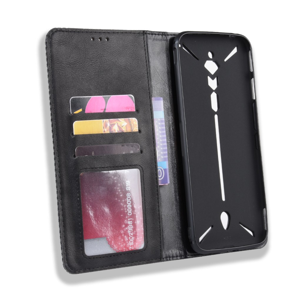 Auto-absorbed Vintage Leather Wallet Hollow Out Phone Cover for ZTE nubia Red Magic 3 - Black-5