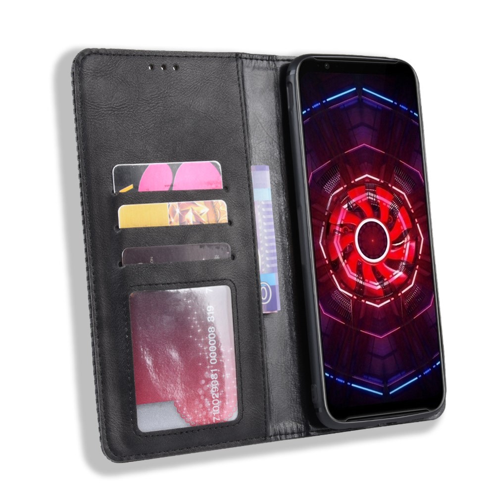 Auto-absorbed Vintage Leather Wallet Hollow Out Phone Cover for ZTE nubia Red Magic 3 - Black-6