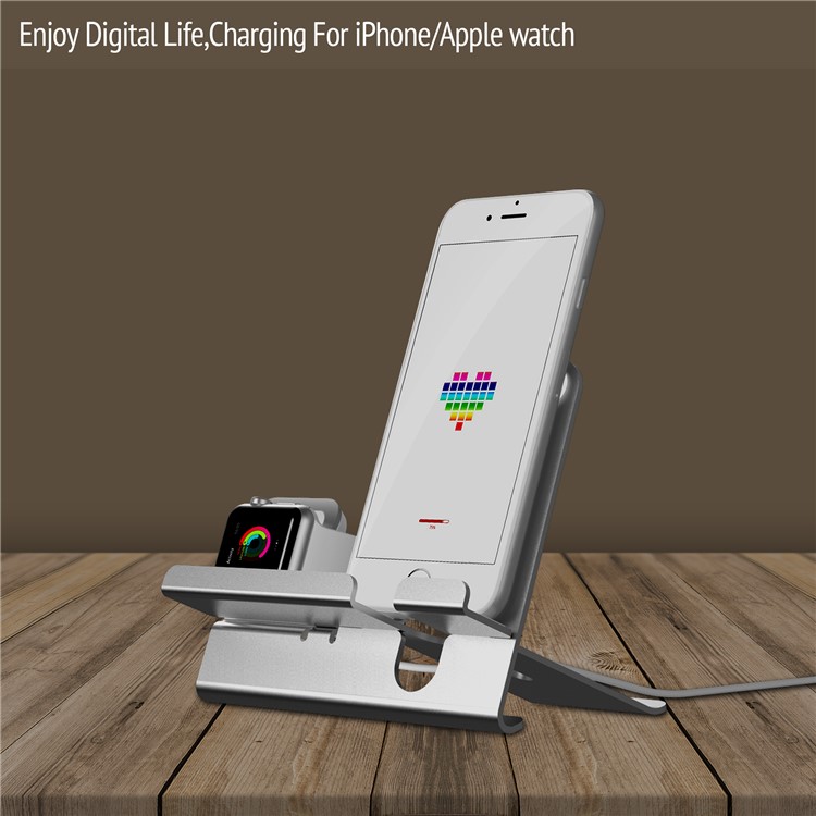 2-in-1 Aluminium Alloy Charging Base Metal Charging Bracket for Apple iPhone Mobile Phone and iWatch - Silver-12