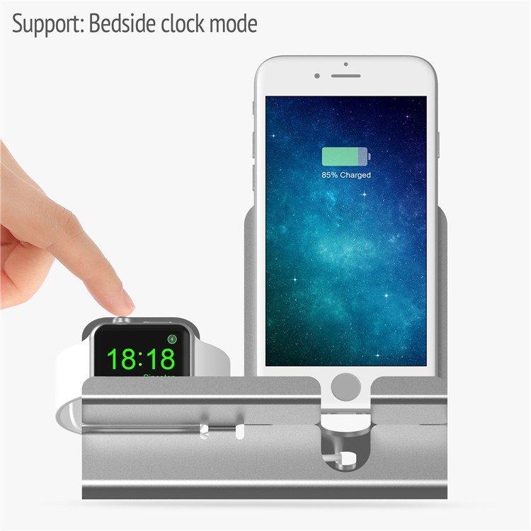 2-in-1 Aluminium Alloy Charging Base Metal Charging Bracket for Apple iPhone Mobile Phone and iWatch - Silver-3