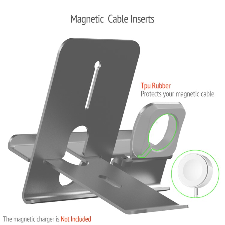 2-in-1 Aluminium Alloy Charging Base Metal Charging Bracket for Apple iPhone Mobile Phone and iWatch - Silver-9