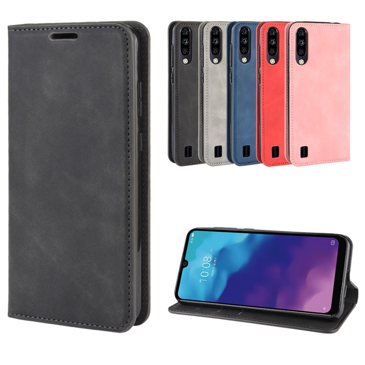 Silky Touch Auto-absorbed Flip Leather Wallet Stand Case for ZTE A7(2020) - Black-11