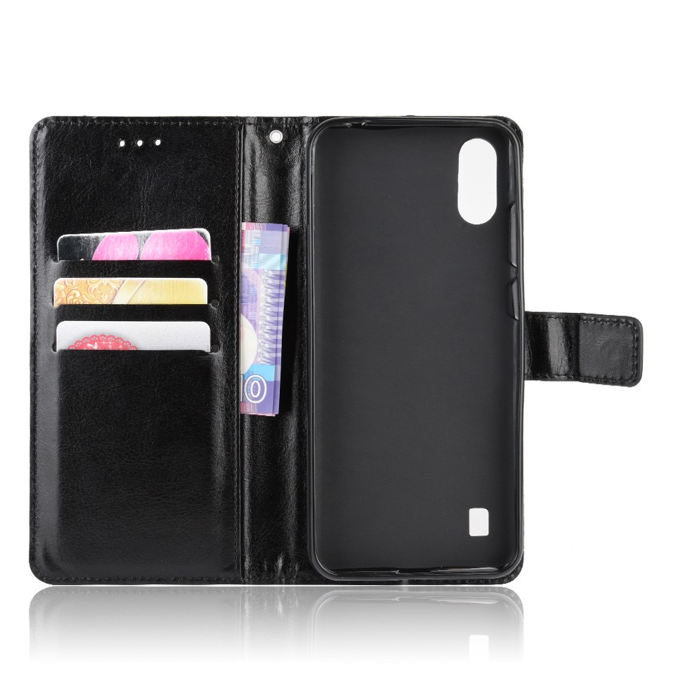 Funda de Cobertura Del Teléfono de la Billetera de Cuero de Caballos Para ZTE Blade A5 2020 / A51 Lite - Negro