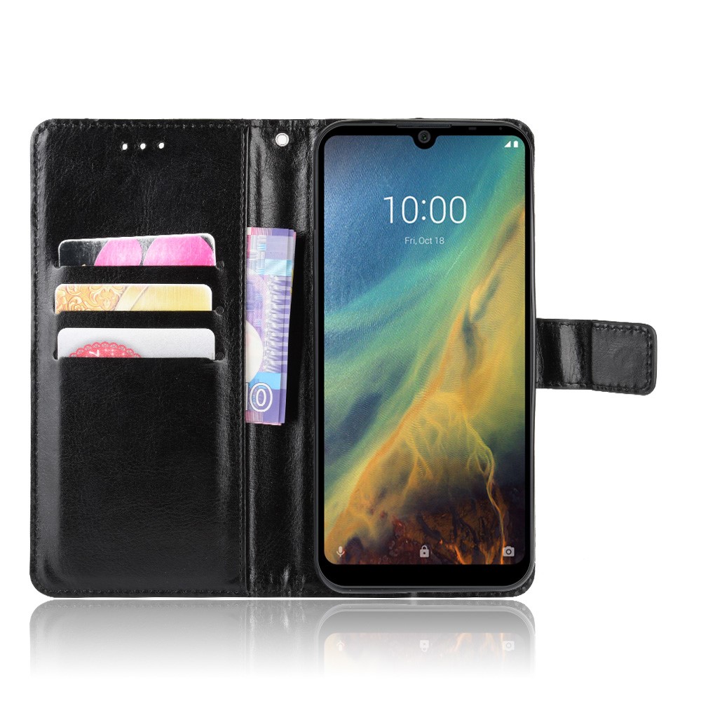 Funda de Cobertura Del Teléfono de la Billetera de Cuero de Caballos Para ZTE Blade A5 2020 / A51 Lite - Negro