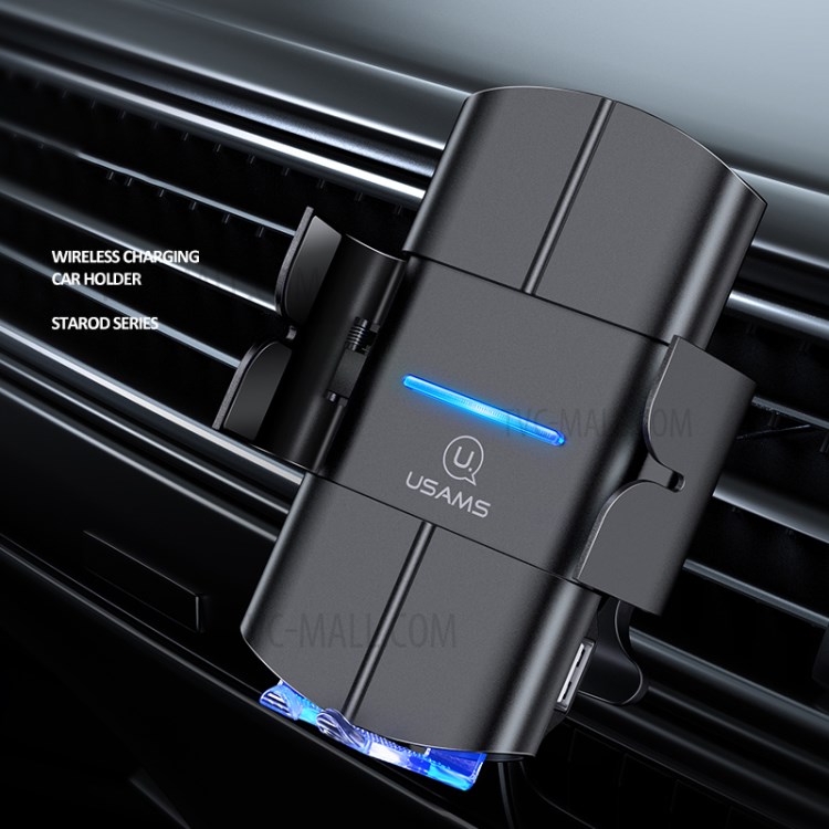 USAMS US-CD133 Starod Series Automatic Coil Induction Phone Holder 10W Wireless Charger Support FOD - Black