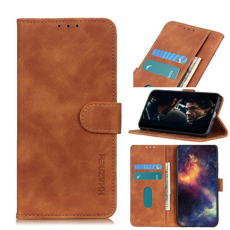 KHAZNEH Vintage Leather Phone Protective Case with Wallet for ZTE Blade A3 (2020) - Brown-1