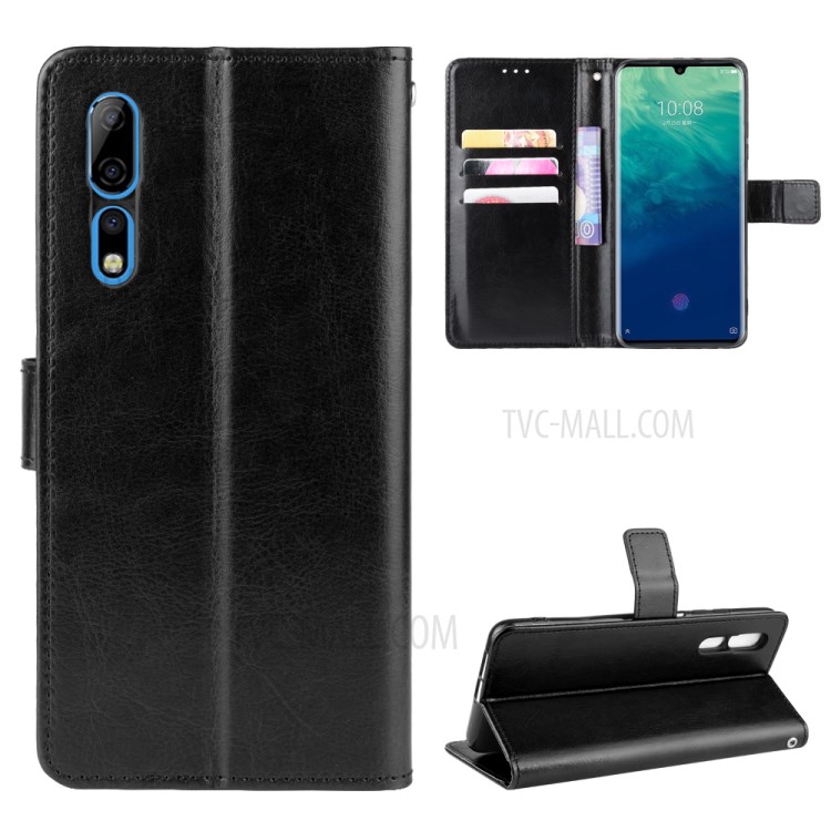 Crazy Horse PU Leather Wallet Case for ZTE Axon 10 Pro/Axon 10 Pro 5G/A2020 Pro - Black-1