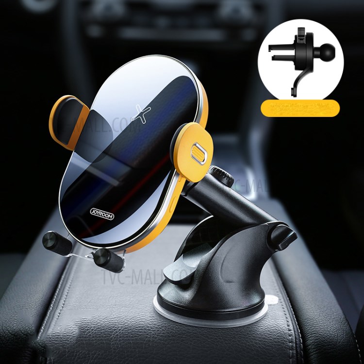 JOYROOM 15W Wireless Fast Charging Car Charger Automatic Clamping Car Air Vent Phone Holder - Yellow
