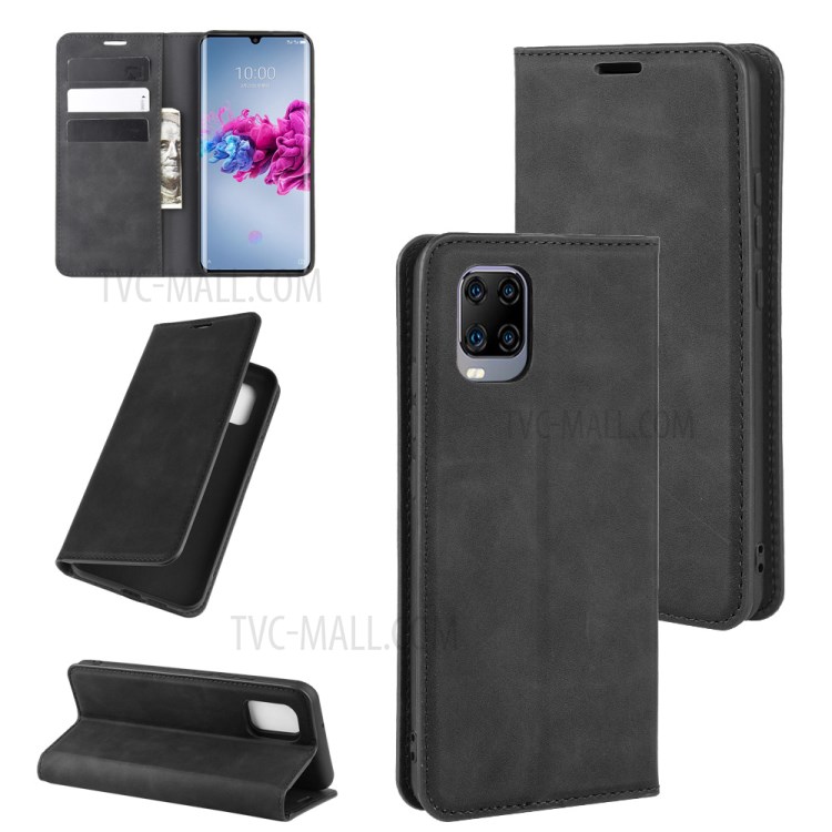 Silky Touch Auto-absorbed Flip Leather Wallet Stand Case for ZTE Axon 11 4G/5G - Black-1