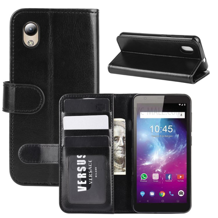 Crazy Horse Wallet Stand Leather Protective Case for ZTE A3 Lite - Black-1