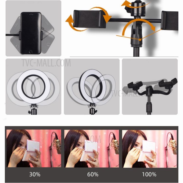 6-Inch Dimmable LED Ring Light Makeup Video Ring Lamp Photography with Phone Holder Clip-6