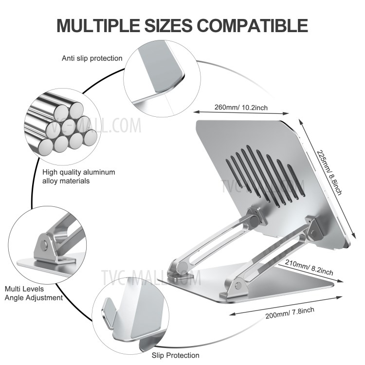 LENUO DL-201 Laptop Notebook Cooling Stand Multi Gear Adjustment - Silver-6