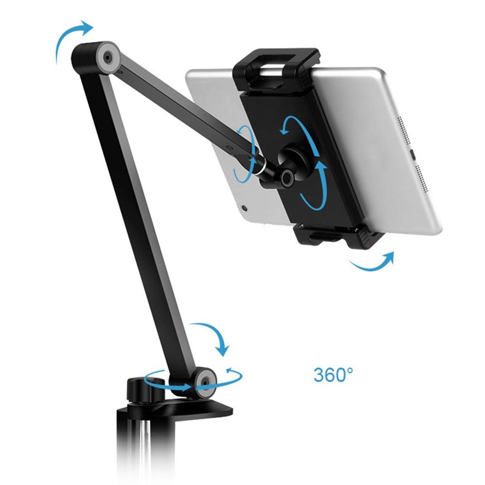 Long Arm Rotating Aluminum Alloy Stand Height/Angle Adjustable Bracket for 4.7-12.9 inch Mobile Phones and Tablets - Black-2