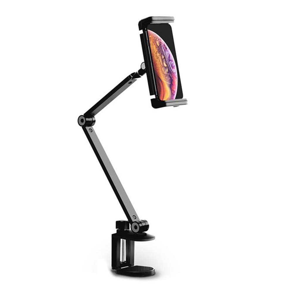 Long Arm Rotating Aluminum Alloy Stand Height/Angle Adjustable Bracket for 4.7-12.9 inch Mobile Phones and Tablets - Black-6