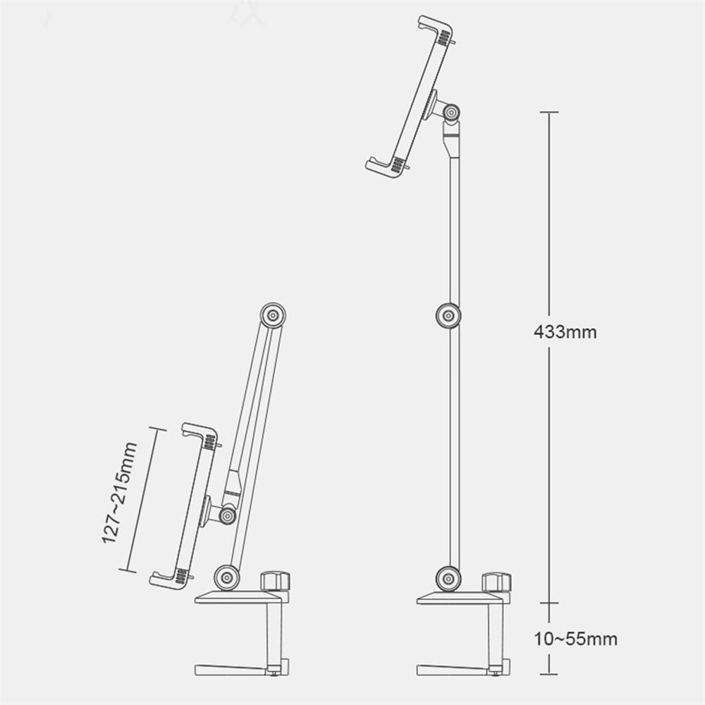 Long Arm Rotating Aluminum Alloy Stand Height/Angle Adjustable Bracket for 4.7-12.9 inch Mobile Phones and Tablets - Black-7