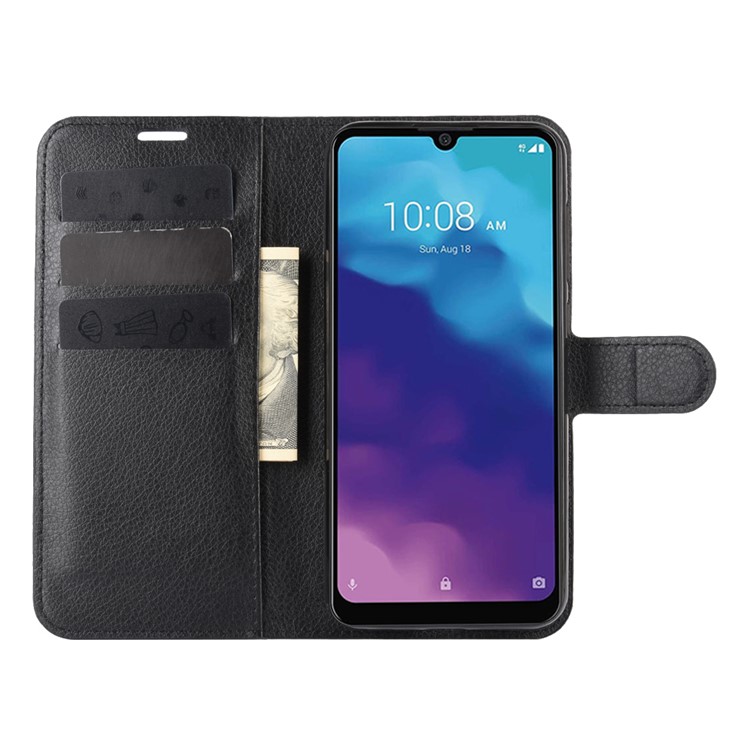 Litchi Texture Wallet Stand Leather Case for ZTE A7 2020 (with Fingerprint Sensor) - Black-4