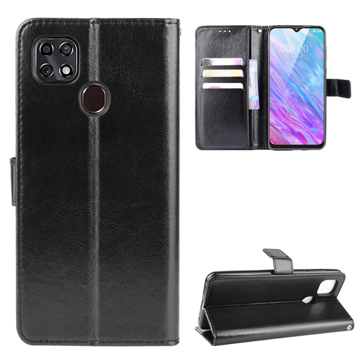 Crazy Horse Texture Protector Wallet Stand Leather Case for ZTE Blade 20/MAX 10/Z6250 - Black-1