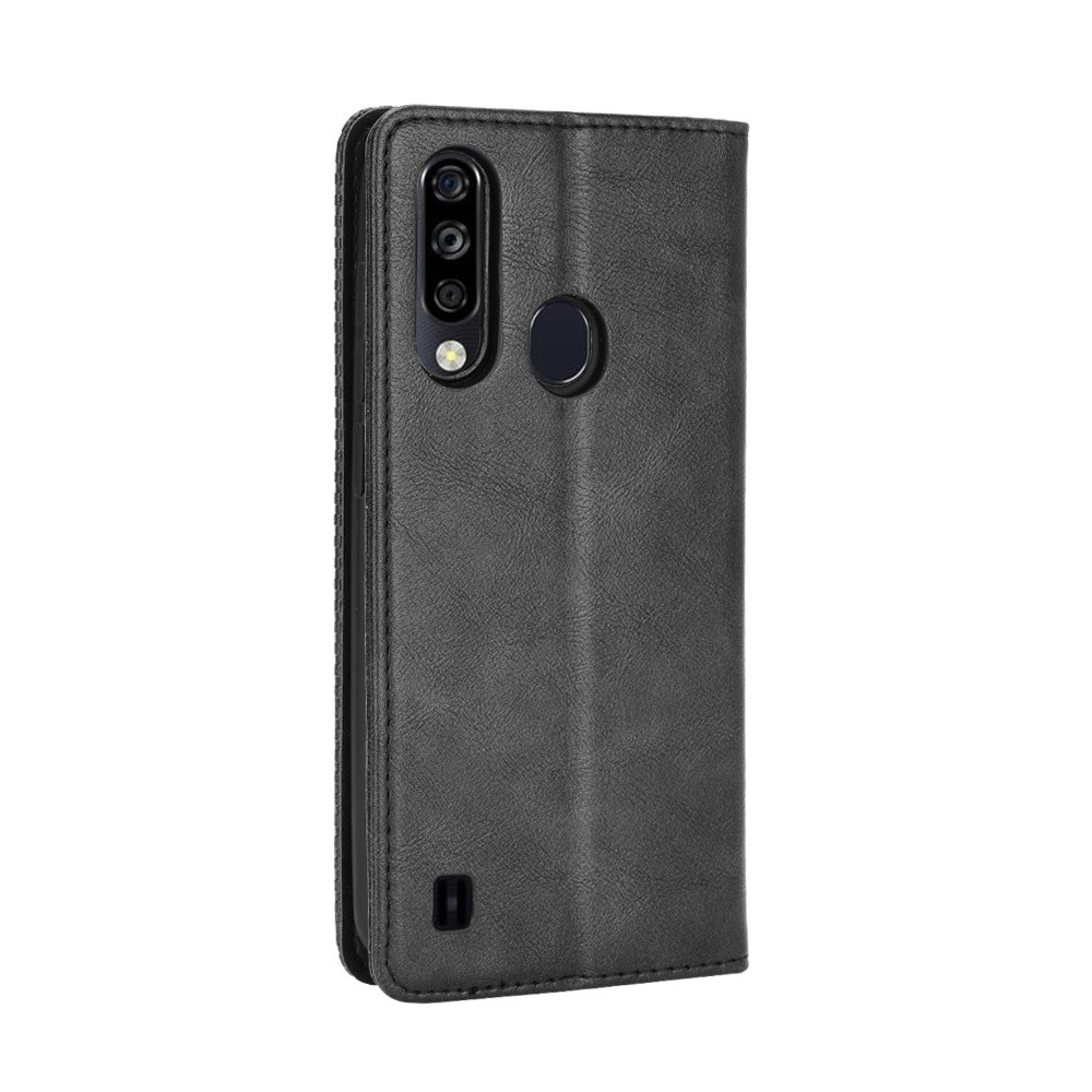 Vintage Vein PU Leather Wallet Phone Cover Shell with Fingerprint Hole for ZTE Blade A7 2020 - Black-4