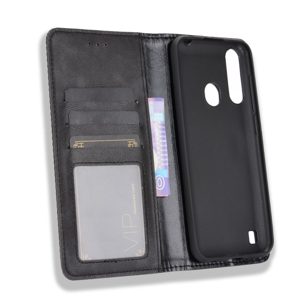 Vintage Vein PU Leather Wallet Phone Cover Shell with Fingerprint Hole for ZTE Blade A7 2020 - Black-5
