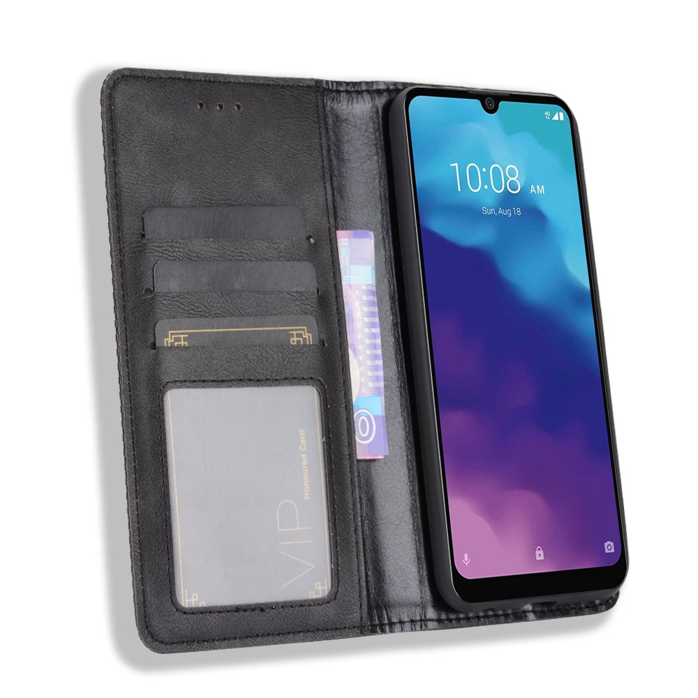 Vintage Vein PU Leather Wallet Phone Cover Shell with Fingerprint Hole for ZTE Blade A7 2020 - Black-6