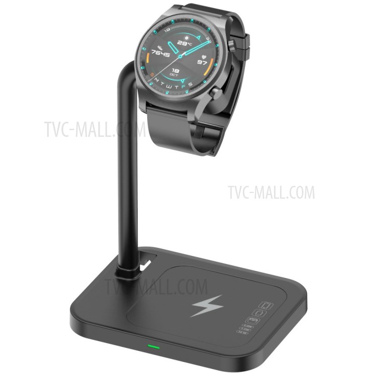 AJZJ02SW 2 in 1 Wireless Charger Stand for Apple iPhone iWatch Airpods Headphone - Black-2
