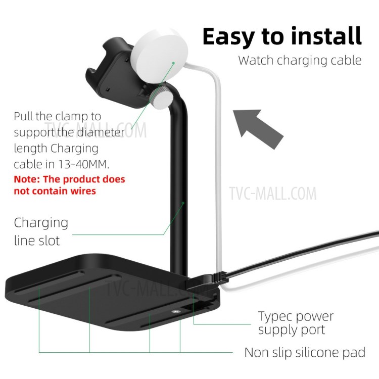 AJZJ02SW 2 in 1 Wireless Charger Stand for Apple iPhone iWatch Airpods Headphone - Black-4