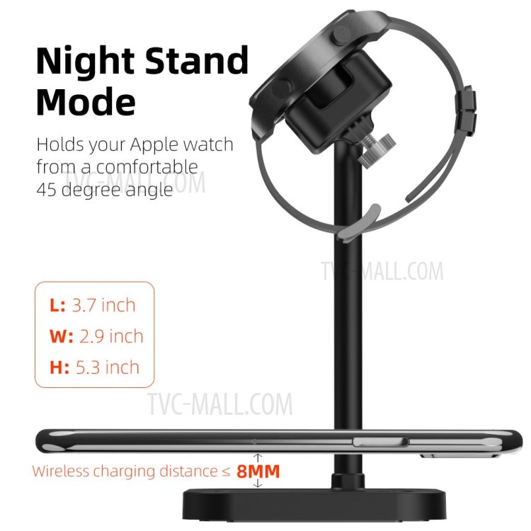 AJZJ02SW 2 in 1 Wireless Charger Stand for Apple iPhone iWatch Airpods Headphone - Black-5