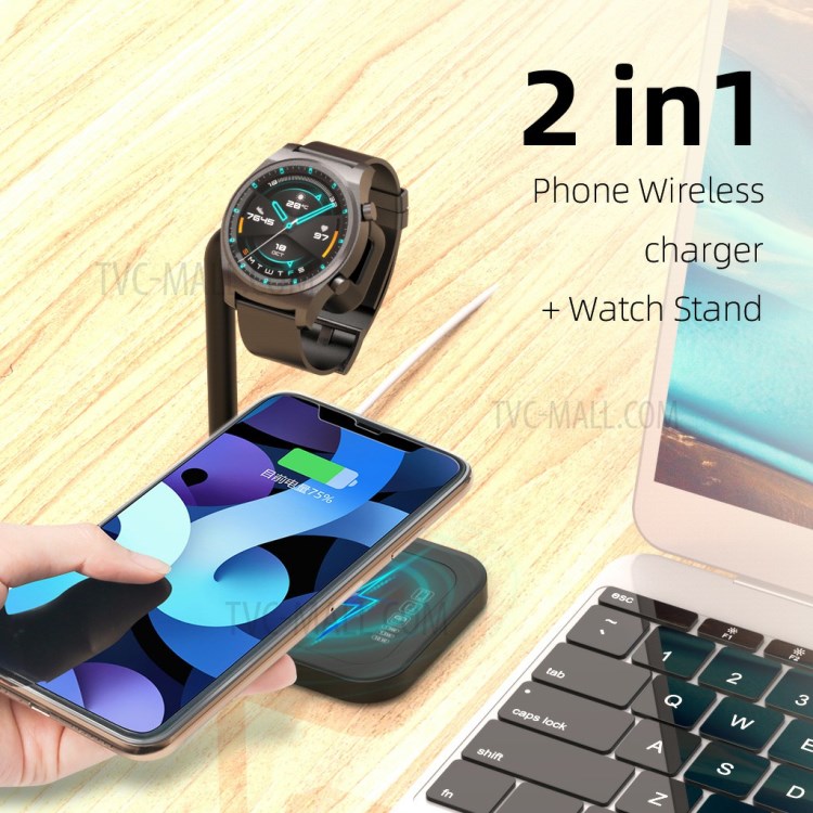 AJZJ02SW 2 in 1 Wireless Charger Stand for Apple iPhone iWatch Airpods Headphone - Black-6