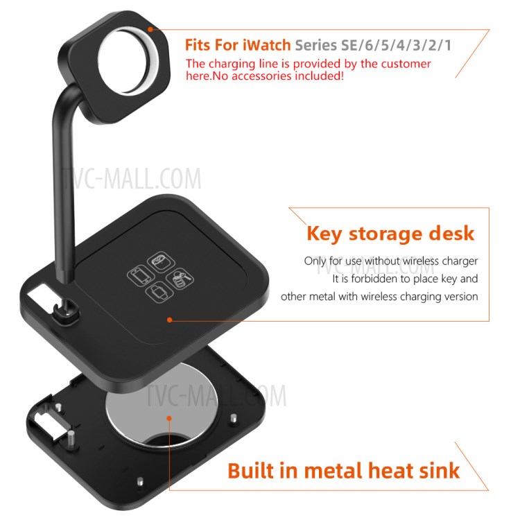 AJZJ01S Watch Charger Stand Nightstand Clock Holder Stand AJZJ03A for Apple Watch Series 6/SE/5/4/3/2/1 - Black-3
