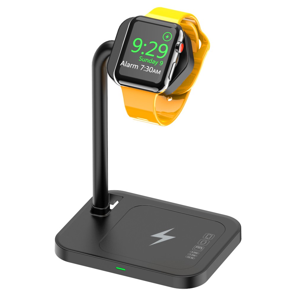 AJZJ01SW 2 in 1 Charging Stand Phone/Headset Wireless Charger + Watch Stand for Apple Devices - Black-1