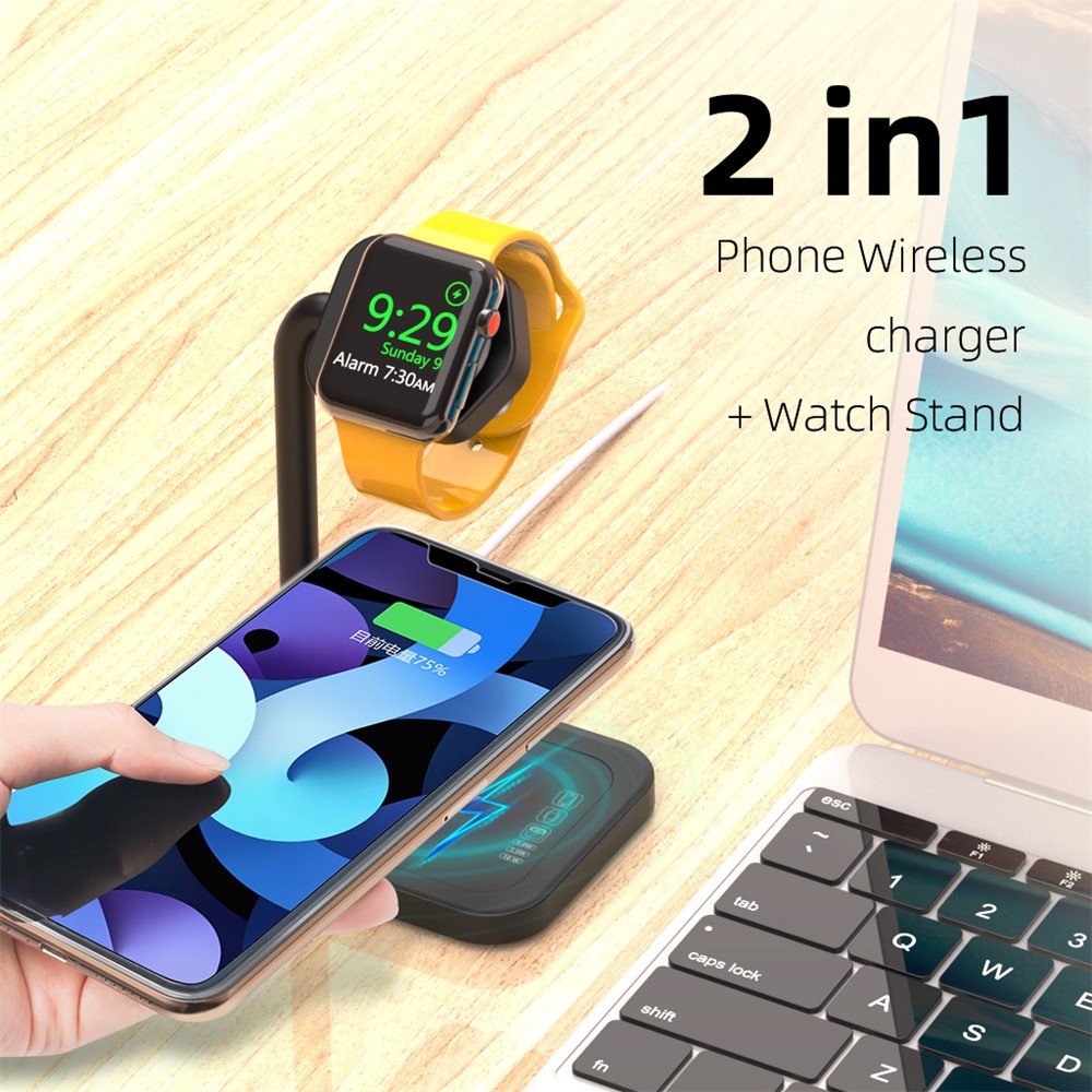 AJZJ01SW 2 in 1 Charging Stand Phone/Headset Wireless Charger + Watch Stand for Apple Devices - Black-10
