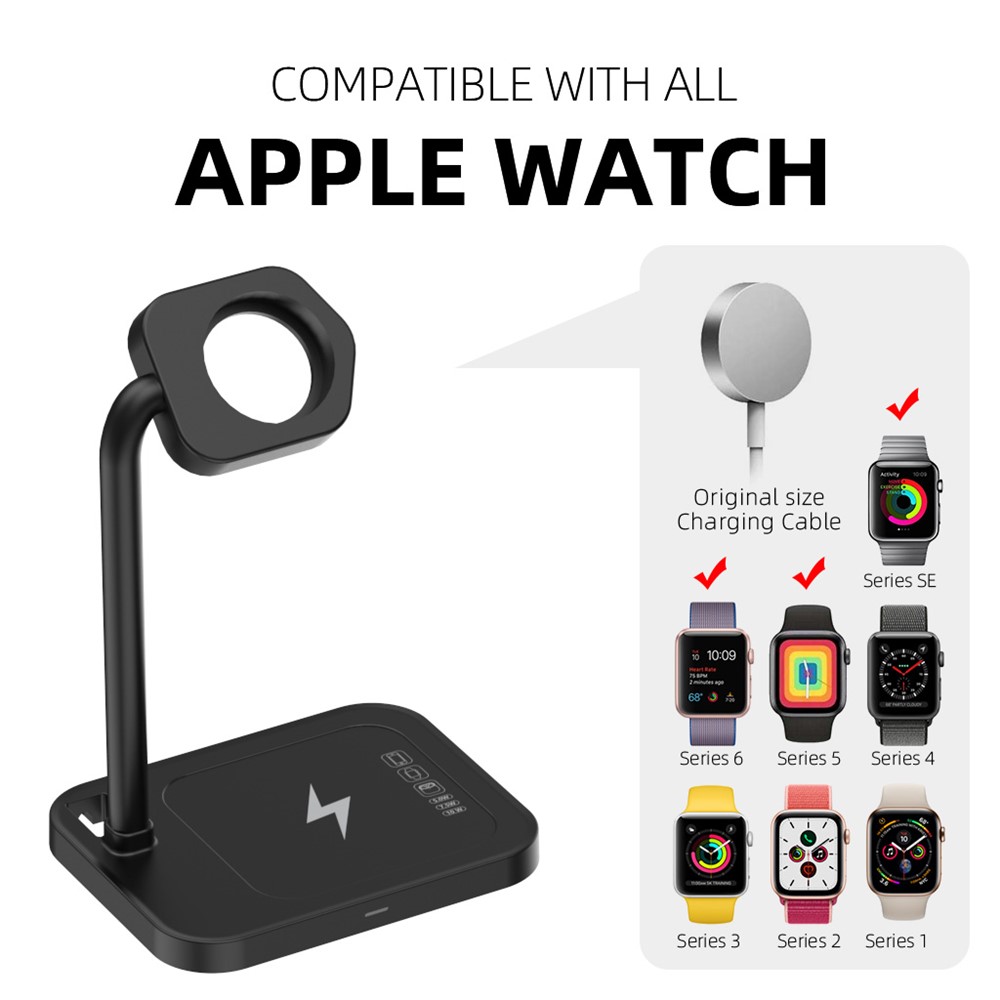 AJZJ01SW 2 in 1 Charging Stand Phone/Headset Wireless Charger + Watch Stand for Apple Devices - Black-11