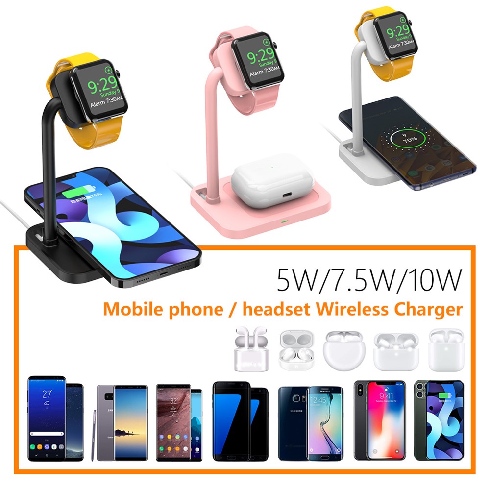 AJZJ01SW 2 in 1 Charging Stand Phone/Headset Wireless Charger + Watch Stand for Apple Devices - Black-12