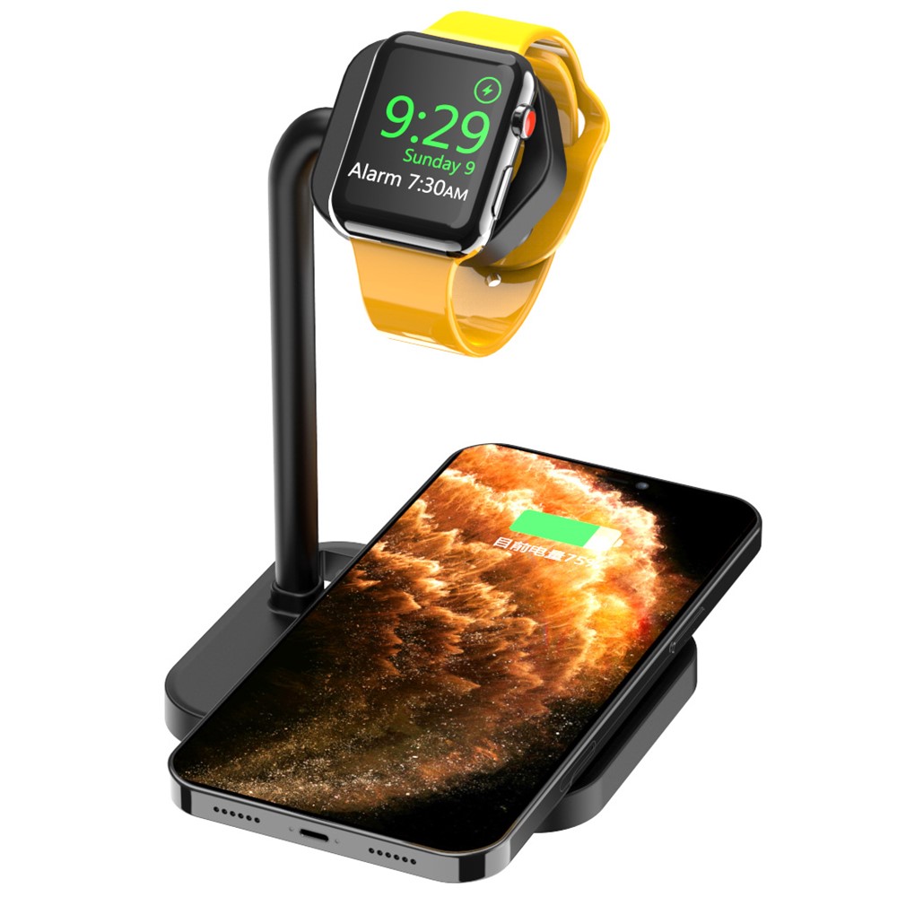 AJZJ01SW 2 in 1 Charging Stand Phone/Headset Wireless Charger + Watch Stand for Apple Devices - Black-2