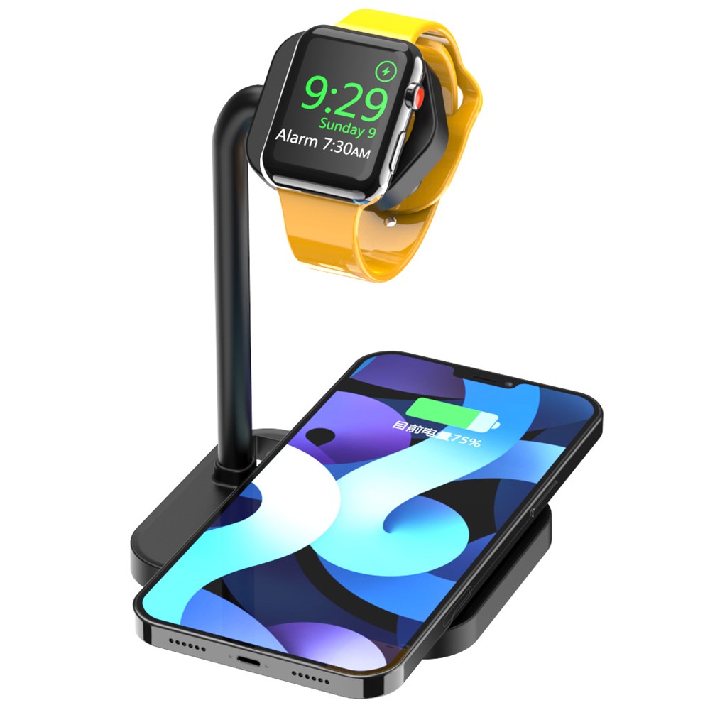 AJZJ01SW 2 in 1 Charging Stand Phone/Headset Wireless Charger + Watch Stand for Apple Devices - Black-3