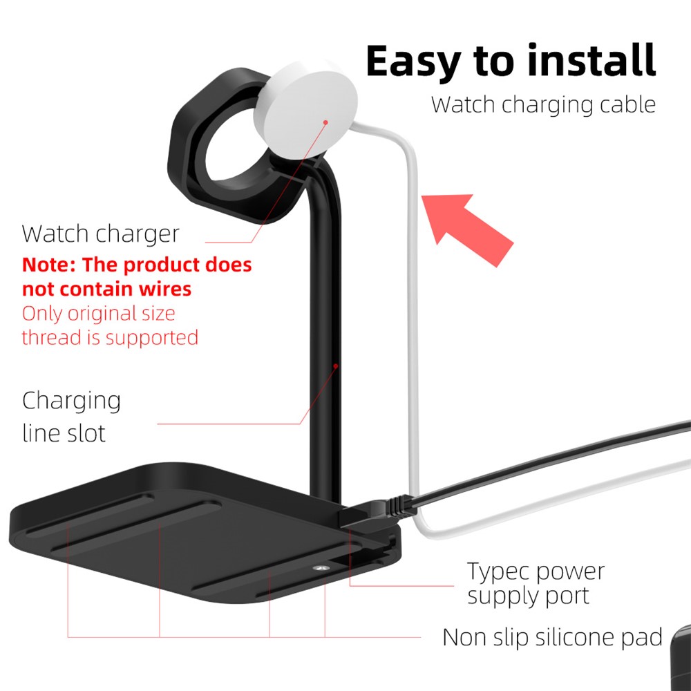 AJZJ01SW 2 in 1 Charging Stand Phone/Headset Wireless Charger + Watch Stand for Apple Devices - Black-4