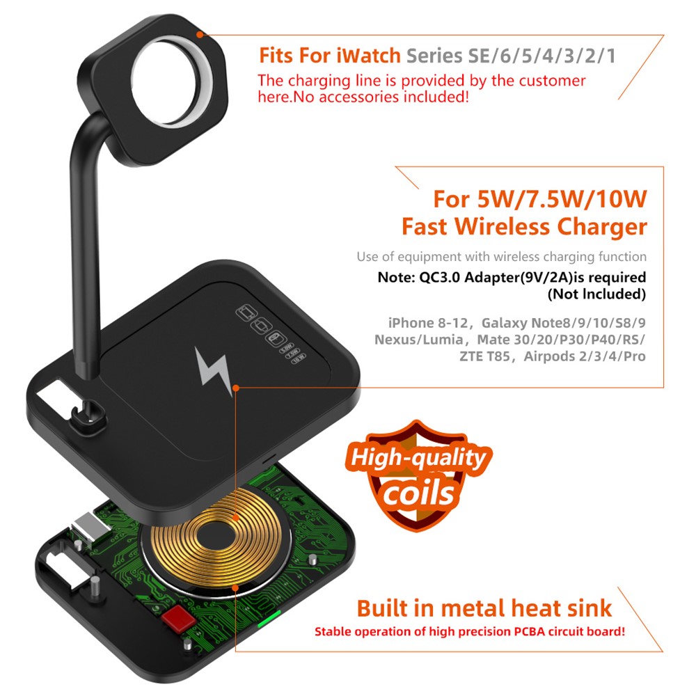 AJZJ01SW 2 in 1 Charging Stand Phone/Headset Wireless Charger + Watch Stand for Apple Devices - Black-5