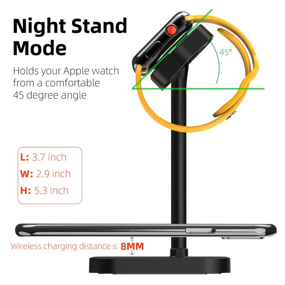 AJZJ01SW 2 in 1 Charging Stand Phone/Headset Wireless Charger + Watch Stand for Apple Devices - Black-6