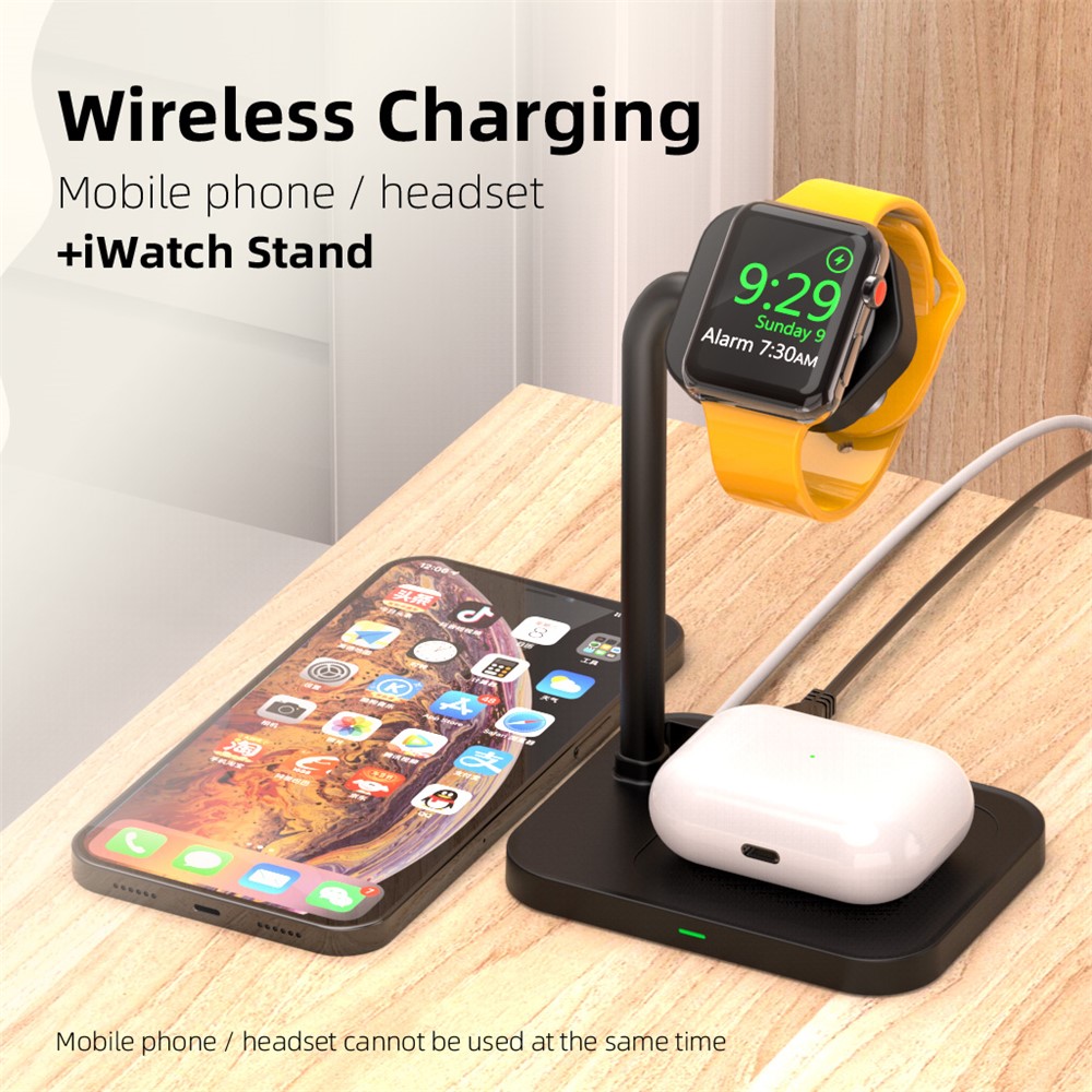 AJZJ01SW 2 in 1 Charging Stand Phone/Headset Wireless Charger + Watch Stand for Apple Devices - Black-7