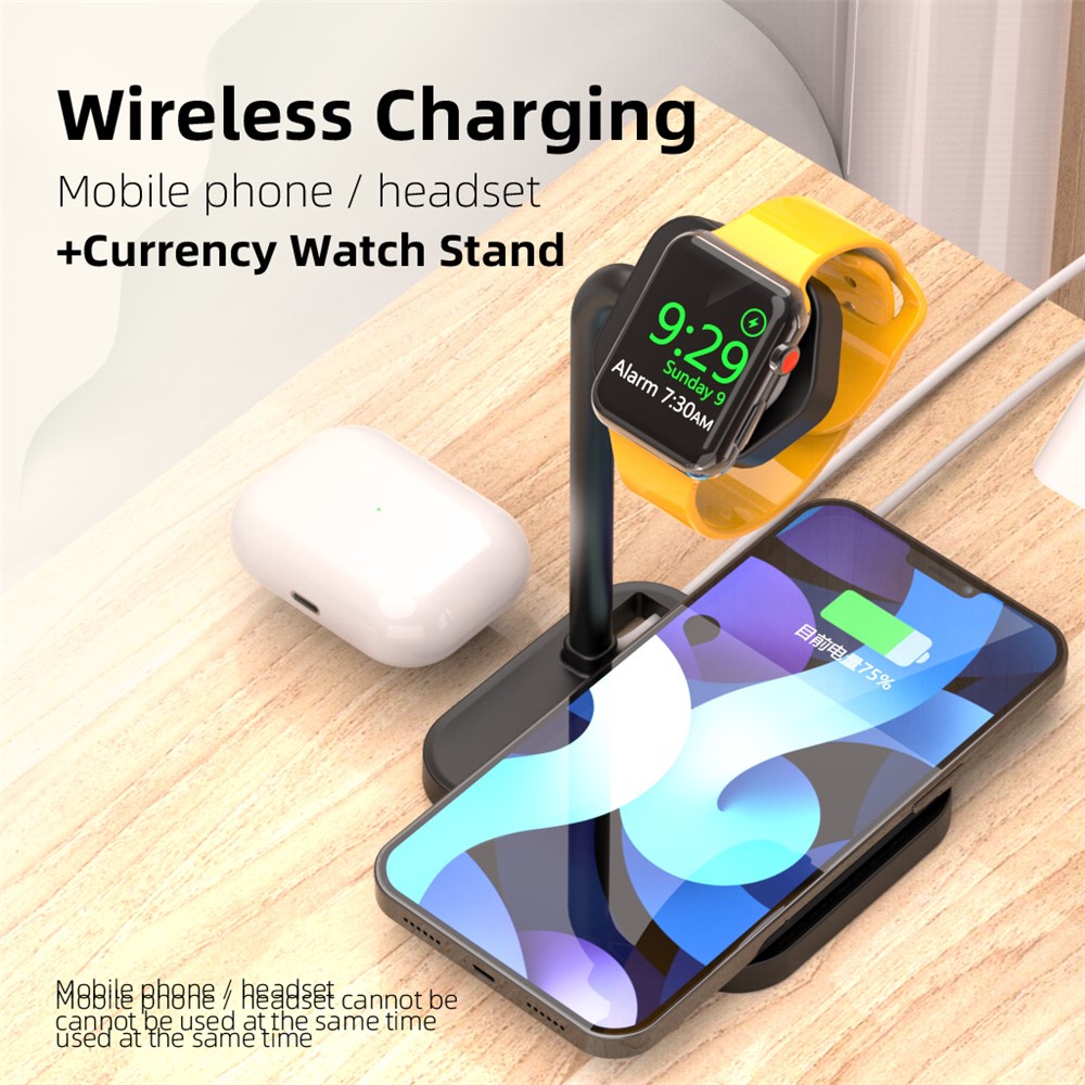 AJZJ01SW 2 in 1 Charging Stand Phone/Headset Wireless Charger + Watch Stand for Apple Devices - Black-8