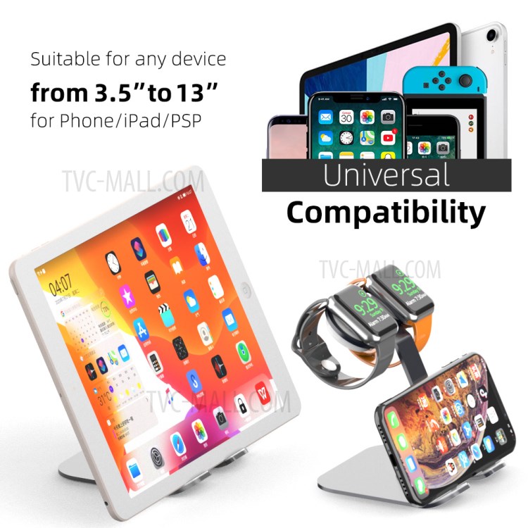 AJZJ04A 2-in-1 Charging Dock Aluminum Alloy Holder Stand for Dual iWatch and iPhone - Black-3
