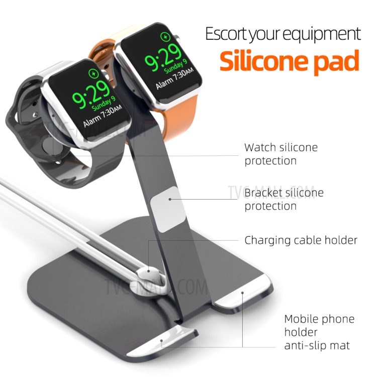 AJZJ04A 2-in-1 Charging Dock Aluminum Alloy Holder Stand for Dual iWatch and iPhone - Black-4